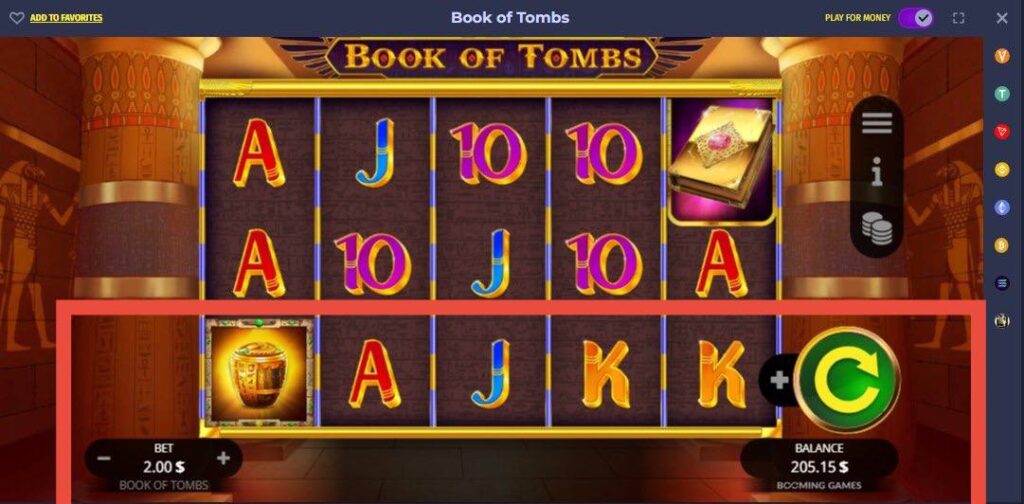 پنل شرط بندی بازی Book of Tombs وگاس بت