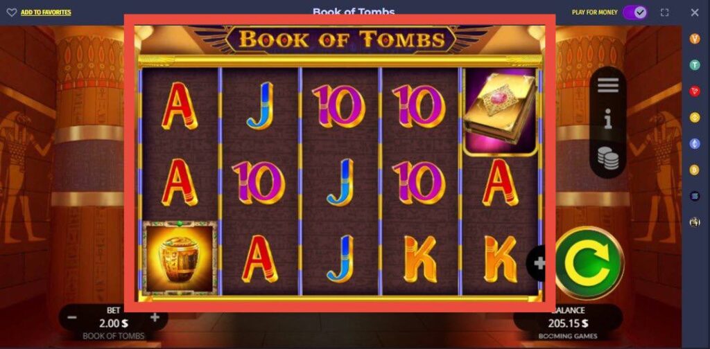 پنل نمایش بازی Book of Tombs وگاس بت